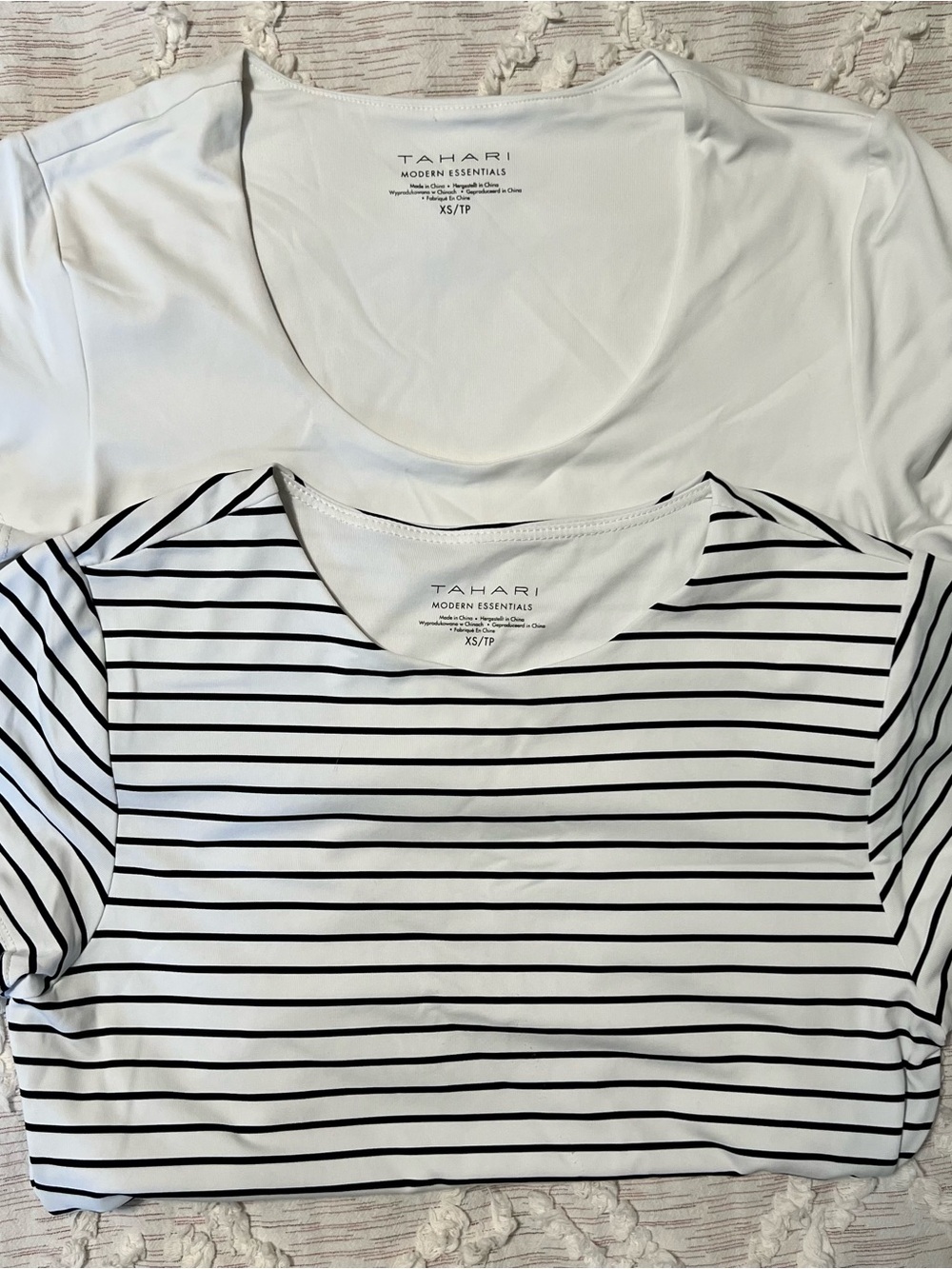 Tahari Modern Essentials Women's White & White/Black Stripe Tops - XS